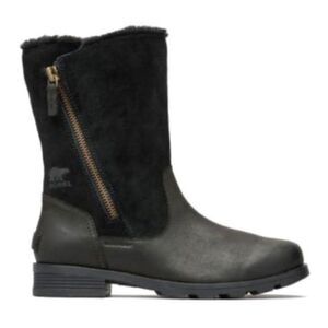 Sorel Emelie Foldover Boots Size 7.5 Black Suede Shearling